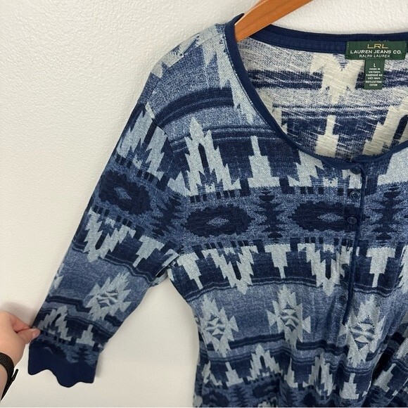 Lauren Ralph Lauren Blue Aztec Skater Dress Size Large - Picture 3 of 11